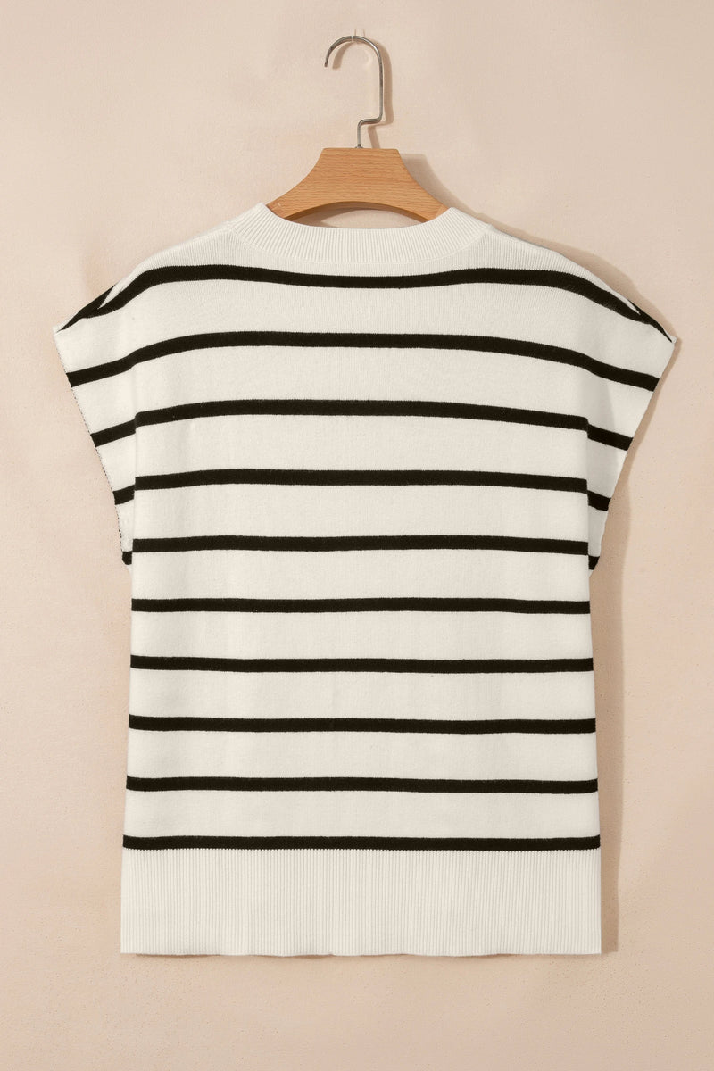 Load image into Gallery viewer, DLLS550 - Ladies White Side Slits Crewneck Short Sleeve Sweater Tee
