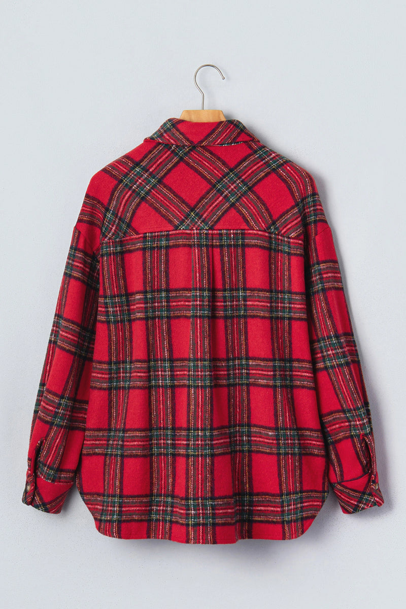 Load image into Gallery viewer, DLLS987 - Ladies Red Plaid Button Front Shacket
