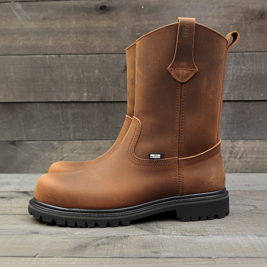 9002 - RockinLeather Men's Crazy Horse Round Steel Toe Boot