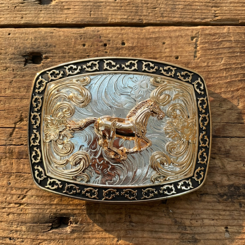 Load image into Gallery viewer, AWW21 - Horse Buckle With Tooled Design
