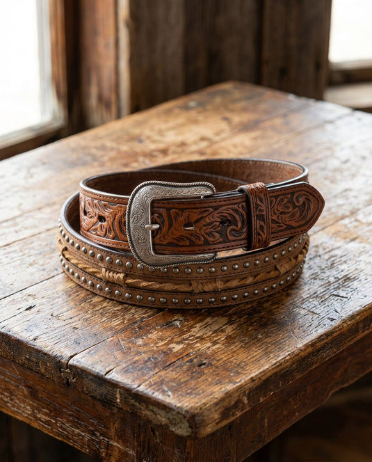 8948 - 3-D Brown Belt with Barbwire Inlay