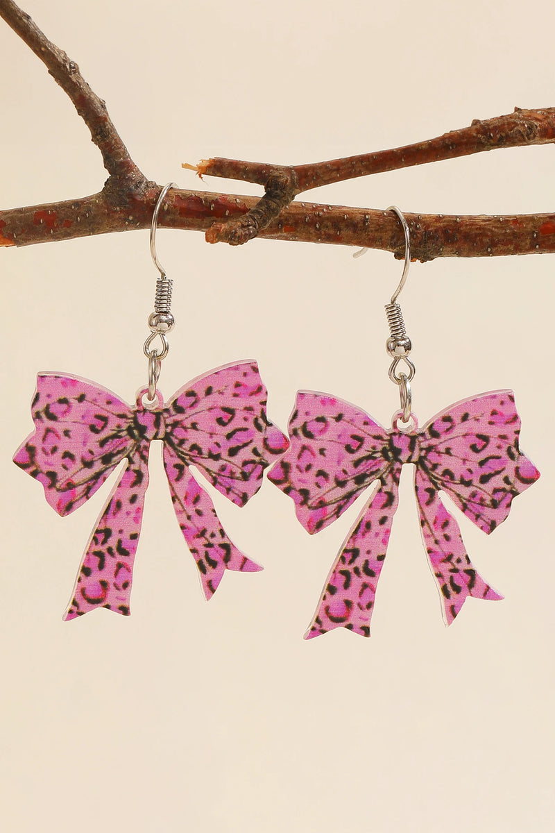 Load image into Gallery viewer, DLLER 25 - Bright Pink Stylish Leopard Printed Bow Stainless Hook Earrings
