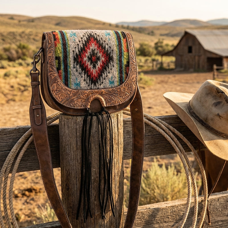 Load image into Gallery viewer, 23123531 - Justin Ladies Saddle Bag Southwestern Blanket W/ Tooling
