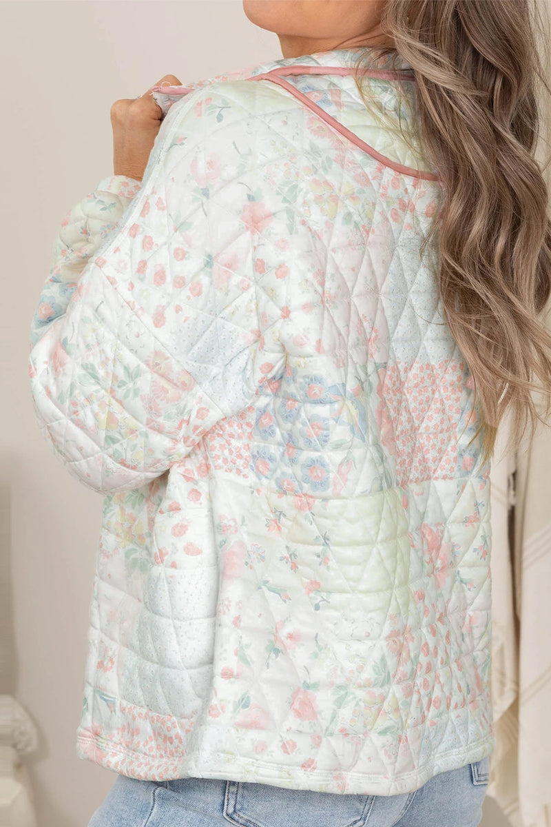 Load image into Gallery viewer, DLLS860 - Ladies Multicolour Floral Quilted Metal Zipper Collar Long Sleeve Sweatshirt
