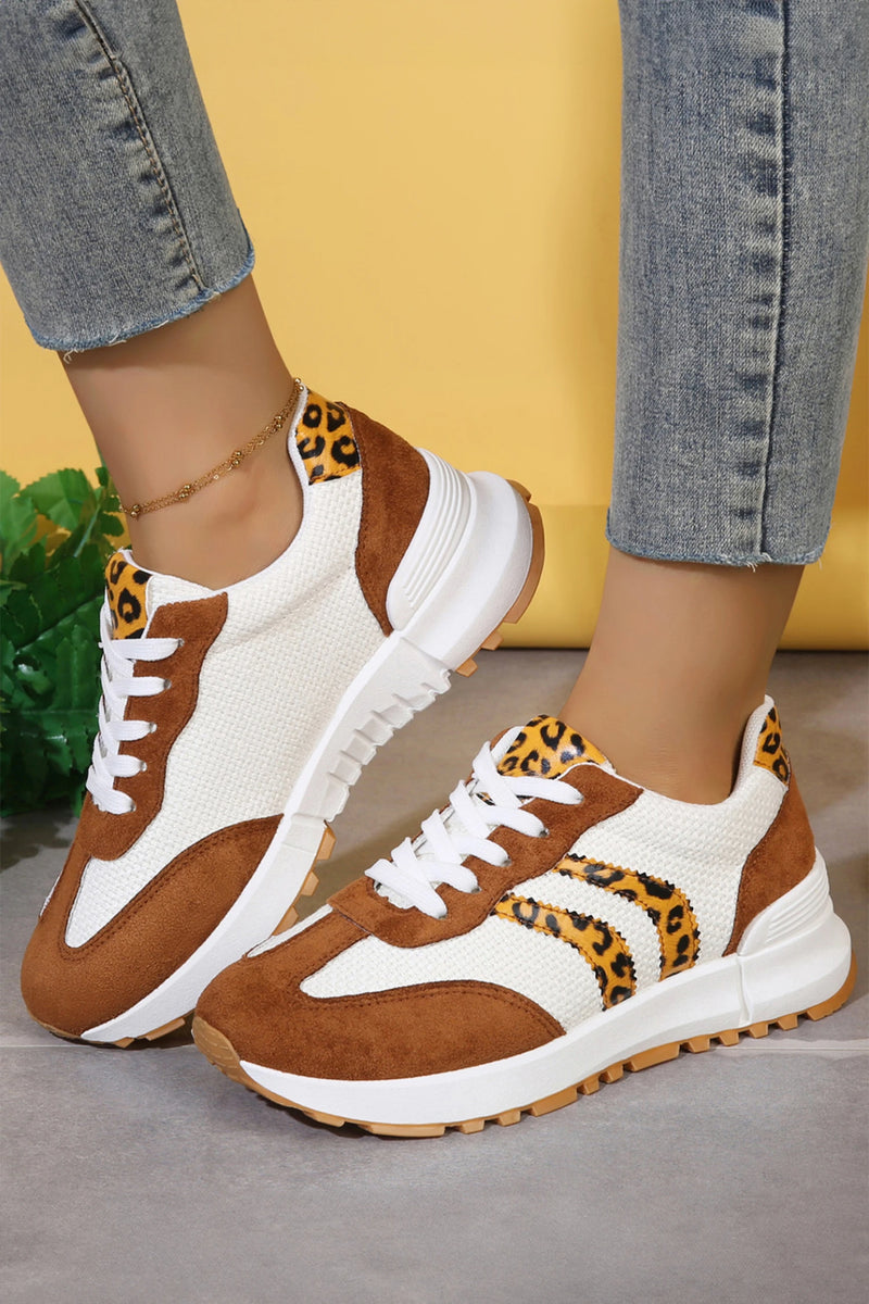 Load image into Gallery viewer, DLLSHOE 60  - Ginger Leopard Color Block Faux Suede Athletic Casual Sneakers

