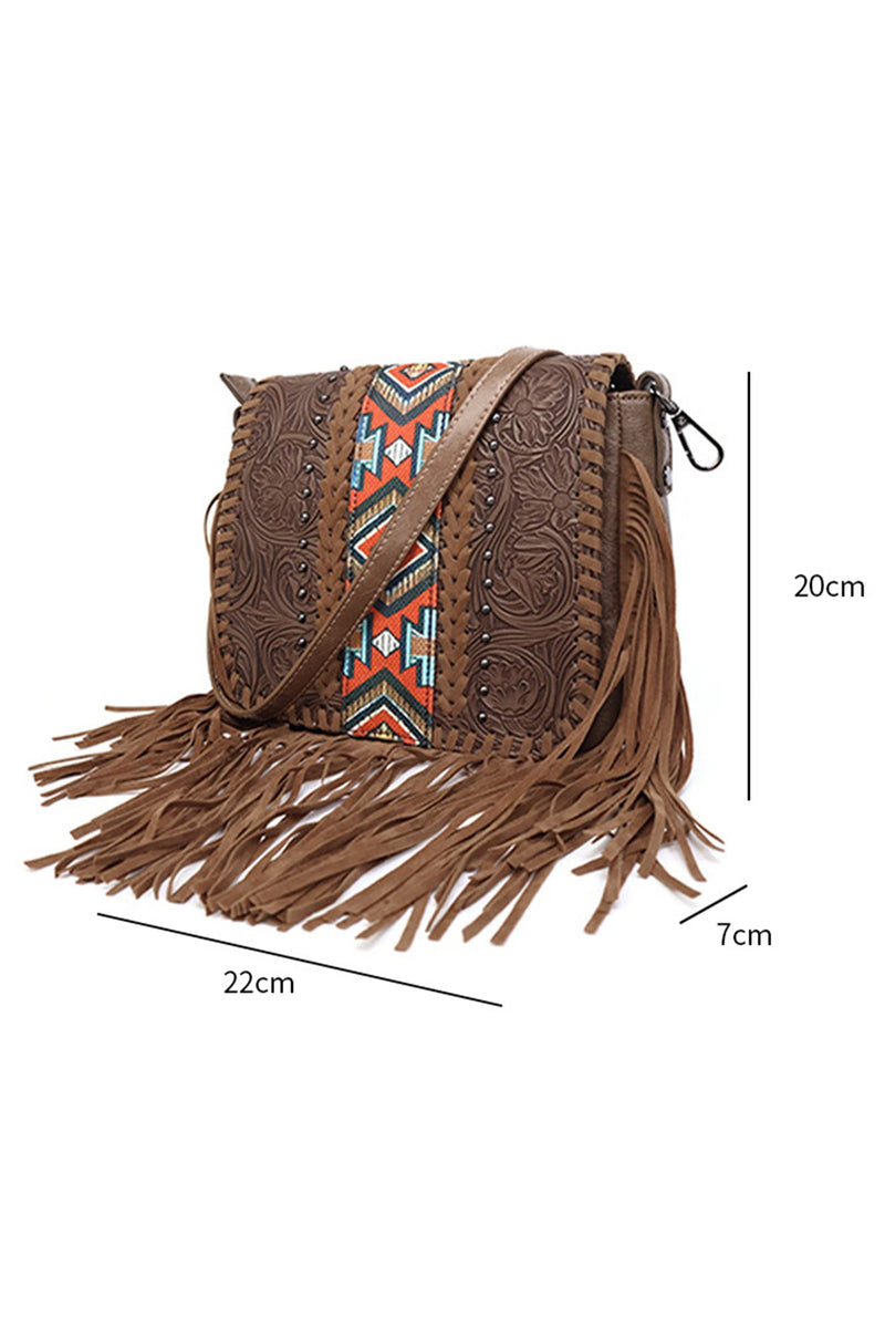 Load image into Gallery viewer, DLLPURSE 1 - Ladies Coffee Western Aztec Bohemian Tassel PU Leather Bag
