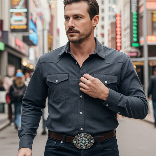 RLB505 - RockinLeather Nickle Turquoise Burst Belt Buckle