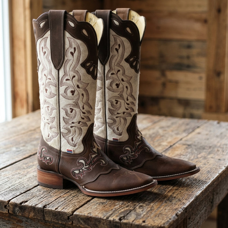 Load image into Gallery viewer, 2157 - RockinLeather Women's Handcrafted Genuine Cowhair Leather Boot with Overlay
