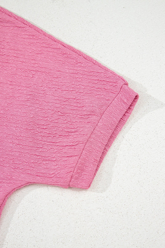 DLLS423 - Ladies Pink Textured V Neck T Shirt and Shorts Set
