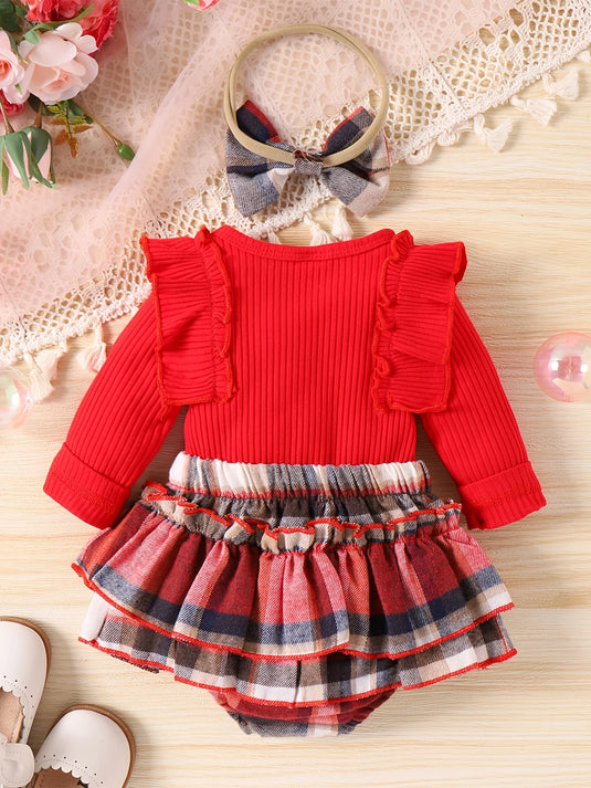 TMCHD71 - Children's Ruffled Skirt & Romper 3 Piece Set