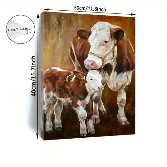 TMSG15 - Rustic Farmhouse Cow & Calf Framed Canvas Art