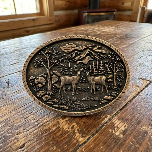 RLB523 - RockinLeather Deer in Woods Belt Buckle
