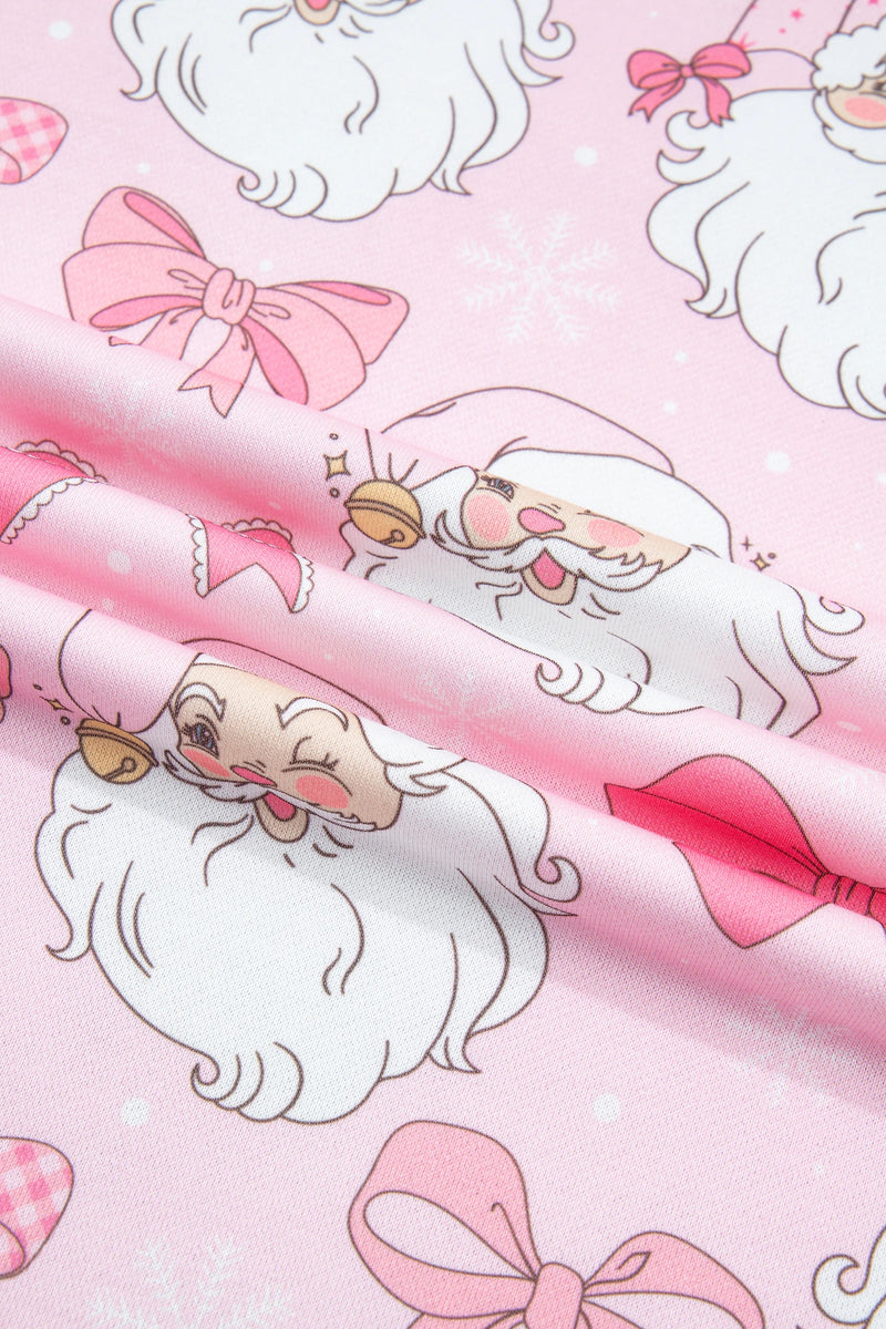 Load image into Gallery viewer, DLLS947 - Ladies Pink Abstract Santa Print Drop Shoulder High Neck Sweatshirt
