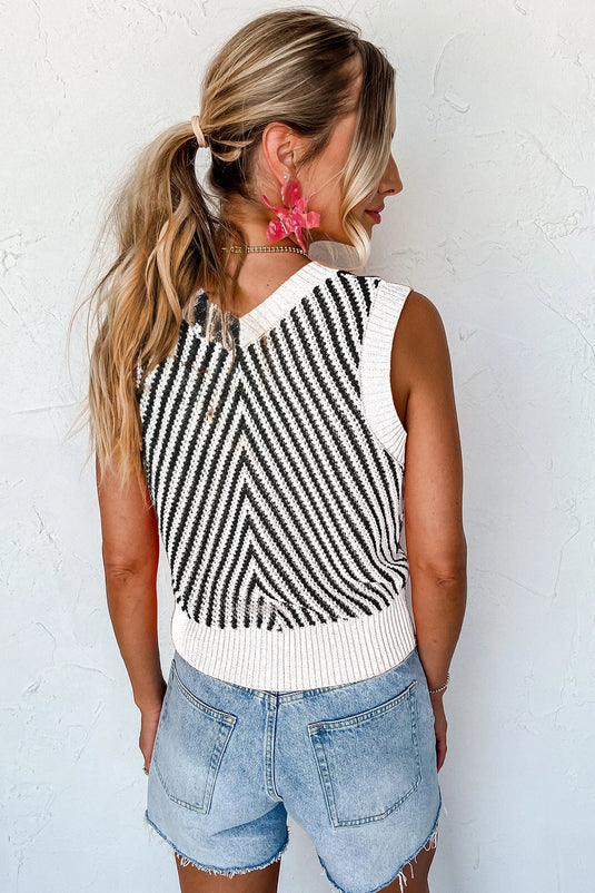 DLLS340 -  Ladies Black Contrast Chevron Knit V Neck Sweater Vest