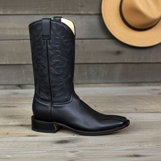 1124 - RockinLeather Men's Black Square Toe Western Boot