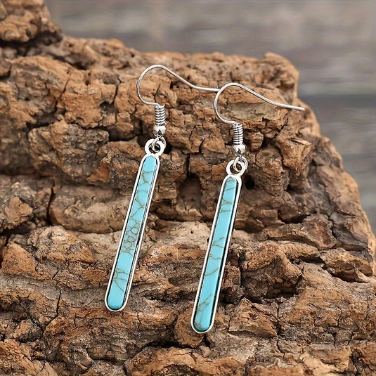 TMER49 - Medium Drop Syn. Turq. Inlaid Earrings