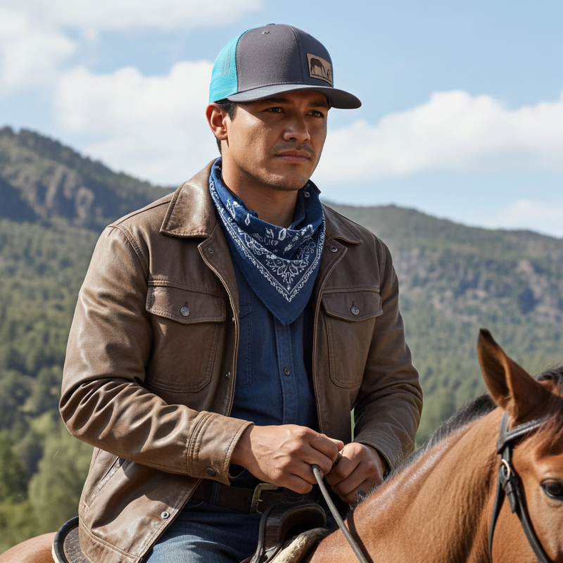 Load image into Gallery viewer, CP104 - Cowboy Prayer Leather Patch Charcoal/Neon Blue Cap
