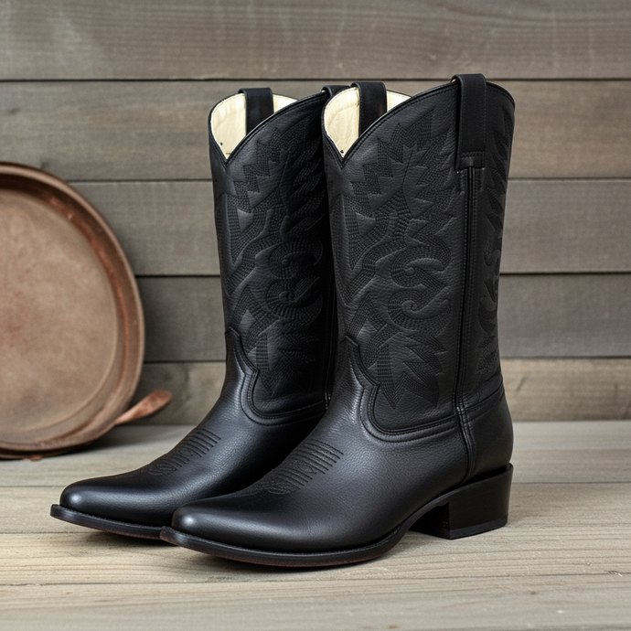 1146 - RockinLeather Men's Barcelona Black R Toe Western Boot