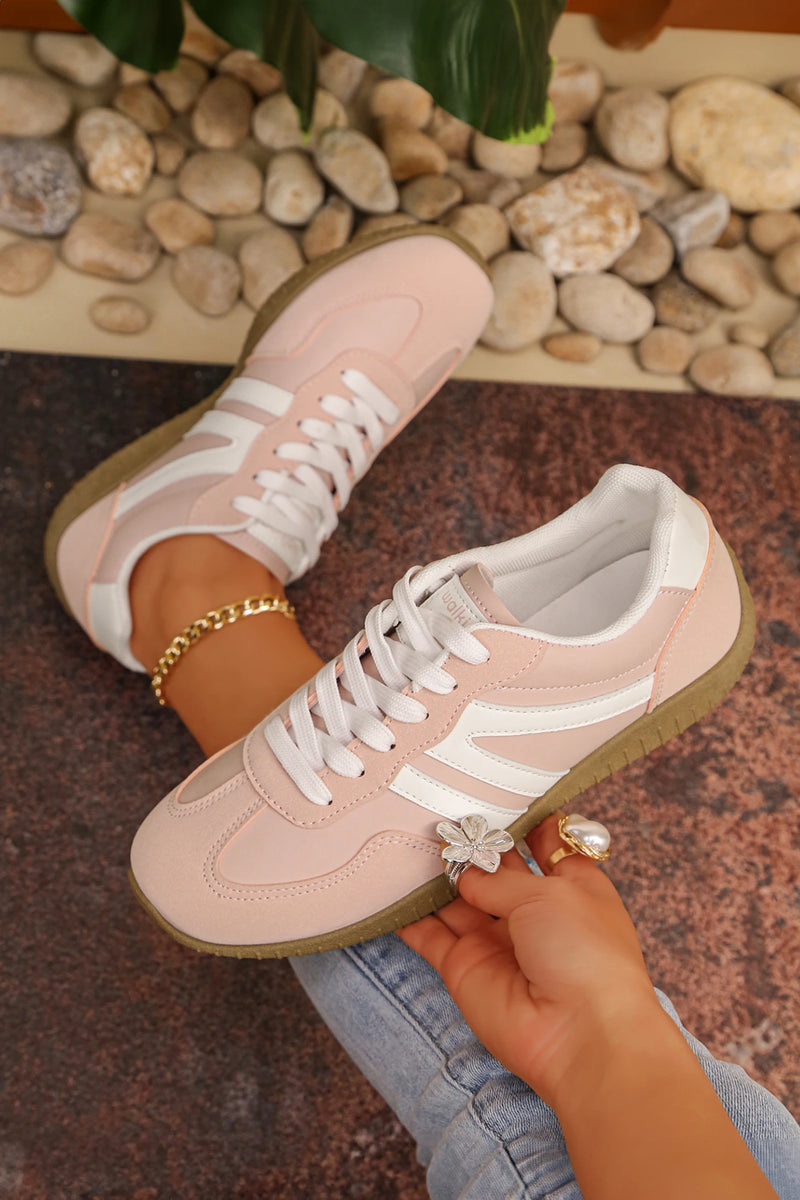 Load image into Gallery viewer, DLLSHOE 76 - Apricot Pink Retro Vegan Leather Athletic Detail Lace Up Shoes

