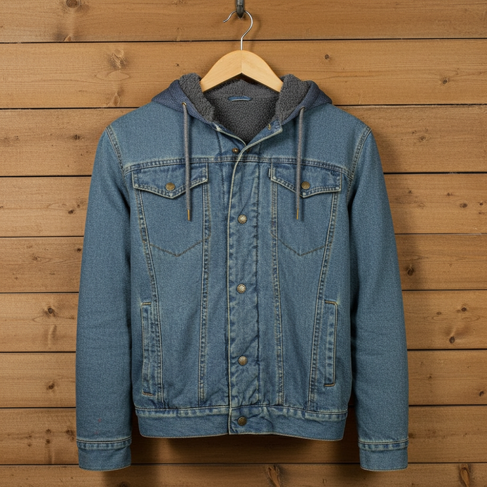 HJ097DE - Hooey Denim Hooded Jacket Dark Navy Fleece Lining