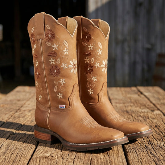 2191 - RockinLeather Women's Crazy Horse Western Boot w/Floral Embroidery