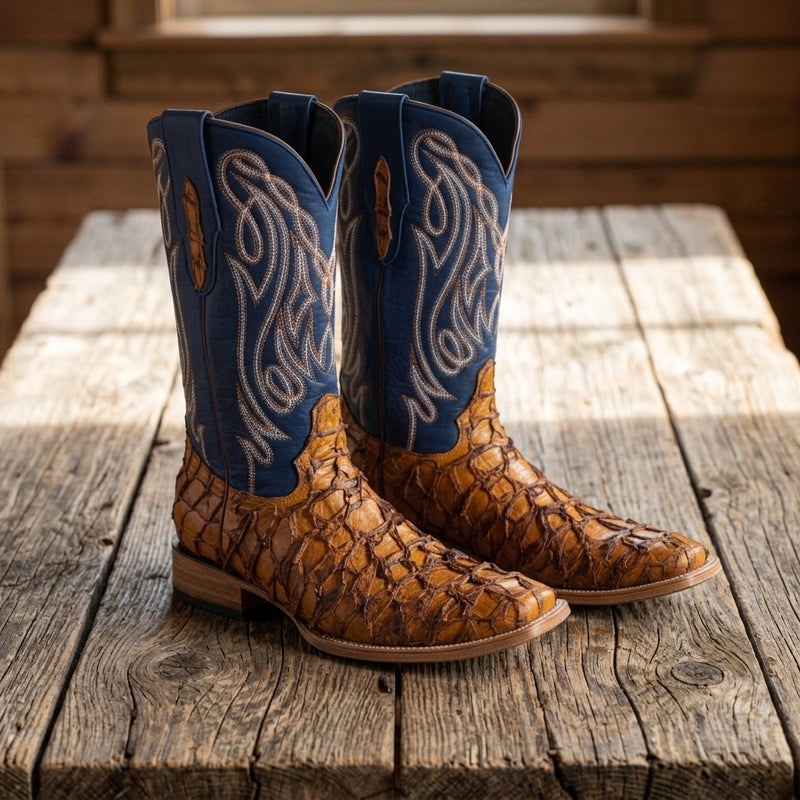 Load image into Gallery viewer, 8021 - RockinLeather Men's Genuine Pirarucu Square Toe Western Boot
