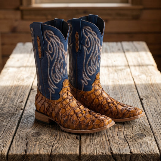 8021 - RockinLeather Men's Genuine Pirarucu Square Toe Western Boot
