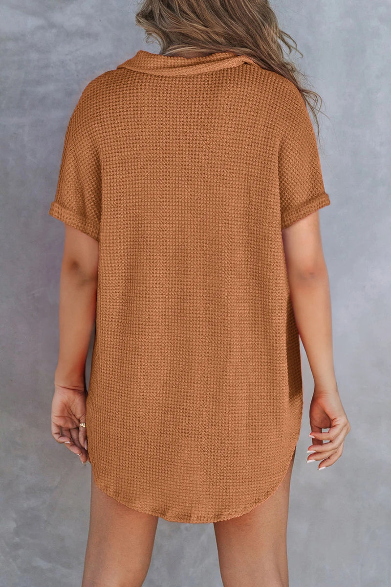 Load image into Gallery viewer, DLLS497 - Ladies Chestnut Breathable Waffle Round Hem Chest Pocket Polo Tee
