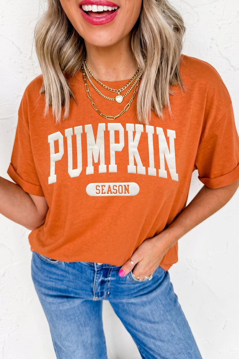 Load image into Gallery viewer, DLLS800 - Ladies Orange PUMPKIN SEASON Letter Print Relaxed T Shirt
