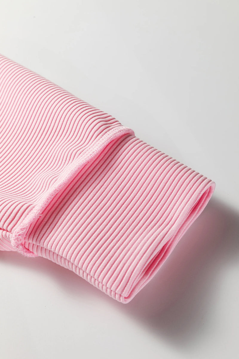 Load image into Gallery viewer, DLLS355 - Ladies Pink Horizontal Ribbed Exposed Seam Detail Long Sleeve Top
