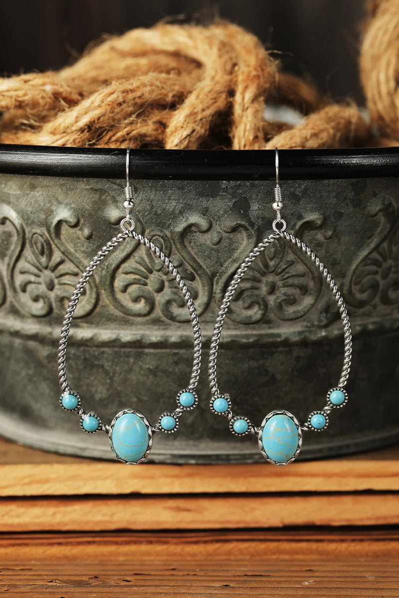 Load image into Gallery viewer, DLLER 7 - Silver Western Turquoise Water Drop Hook Earrings
