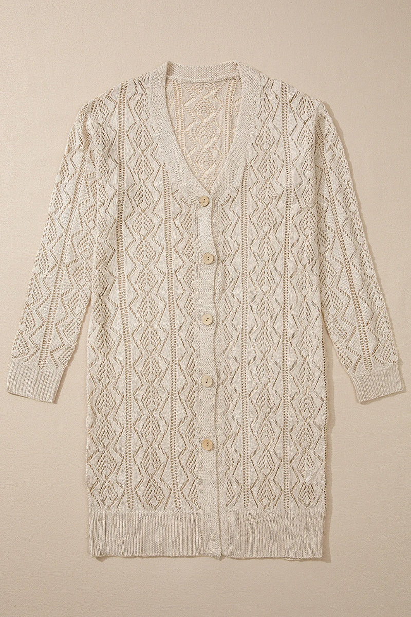 Load image into Gallery viewer, DLLS132 - Ladies Parchment Hollow Out Buttons Front Long Cardigan
