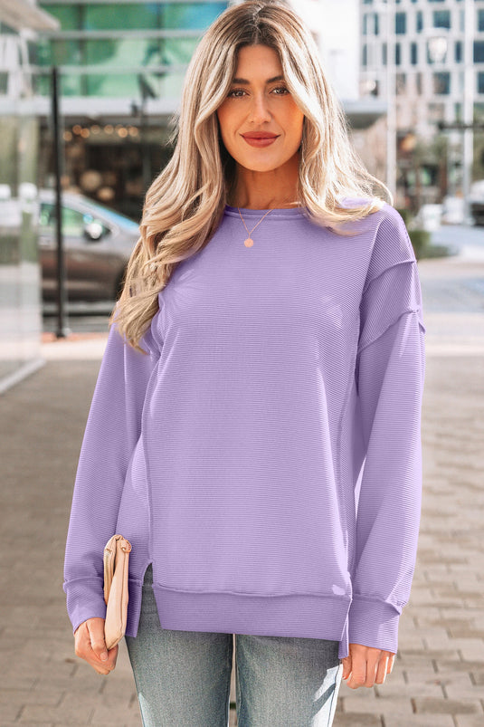 DLLS456 - Ladies Lavendula Horizontal Ribbed Drop Shoulder Baggy Pullover