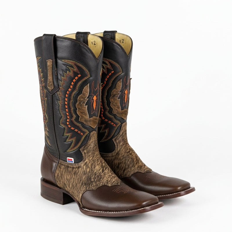 Load image into Gallery viewer, 1249 - RockinLeather Men's Chocolate Ranch with Cowhair Overlay Western Boot
