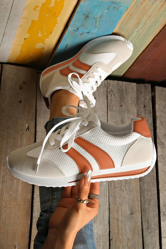 DLLSHOE 41 - Yellow Color Block Patchwork Breathable Lace-Up Sneakers
