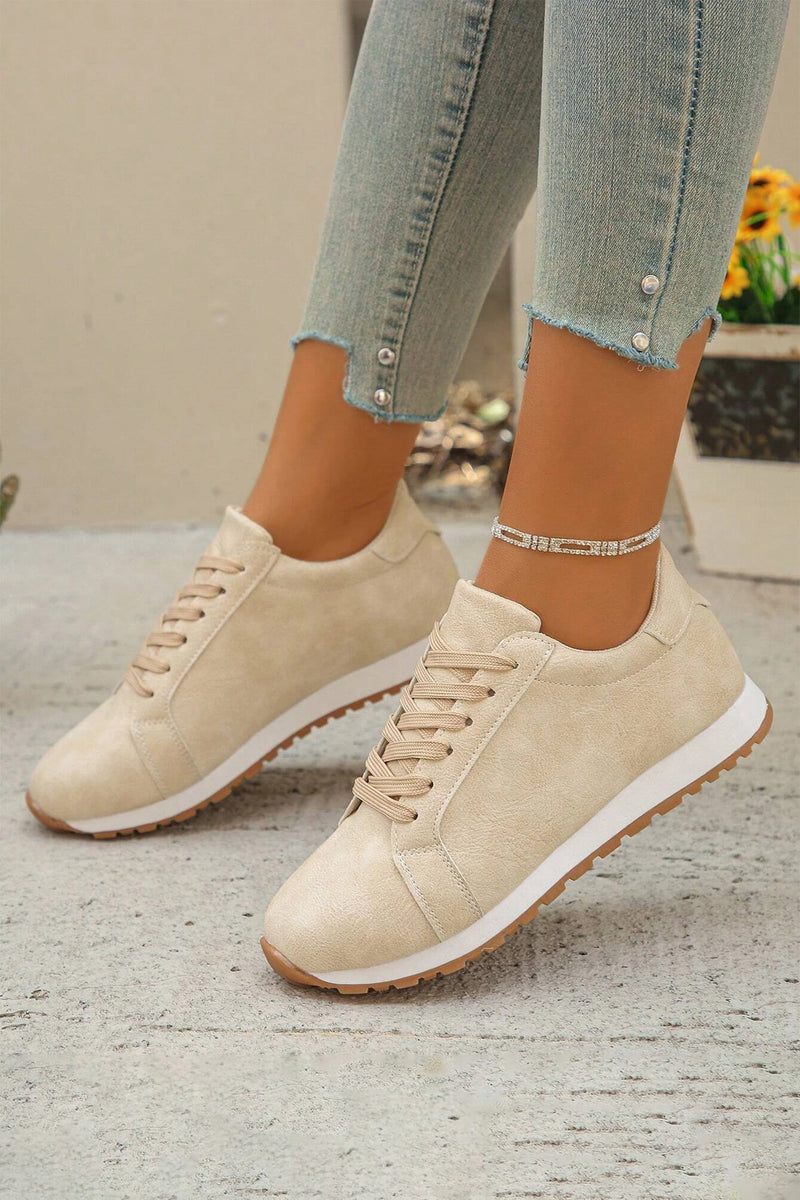 Load image into Gallery viewer, DLLSHOE 53  - Beige Solid Color Faux Suede Lace-Up Sneakers
