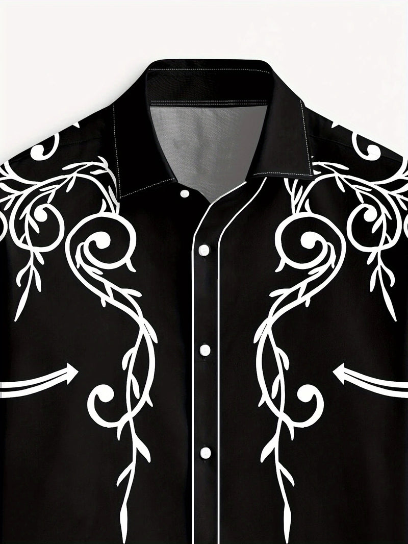 Load image into Gallery viewer, TMWST20 - Men&#39;s Black Western Print Shirt w/White Printing
