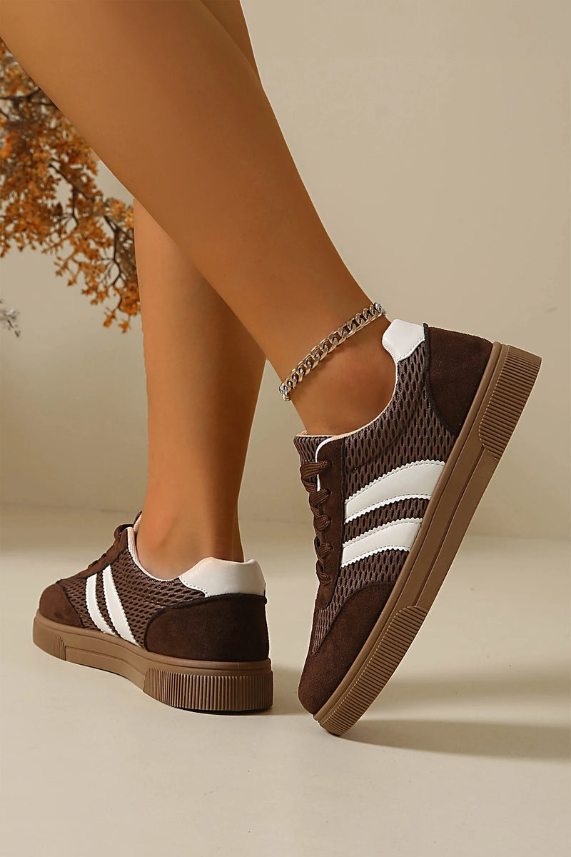 Load image into Gallery viewer, DLLSHOE 89 - Brown Breathable Mesh Patchwork Lace Up Flat Shoes
