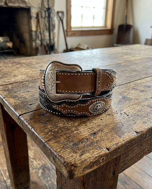 N2481202 - Nocona Men's Brown Hand Tool Engraving Belt