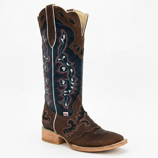 2127 - RockinLeather Women's Tall Distressed Brown Boot With Wide Square Toe