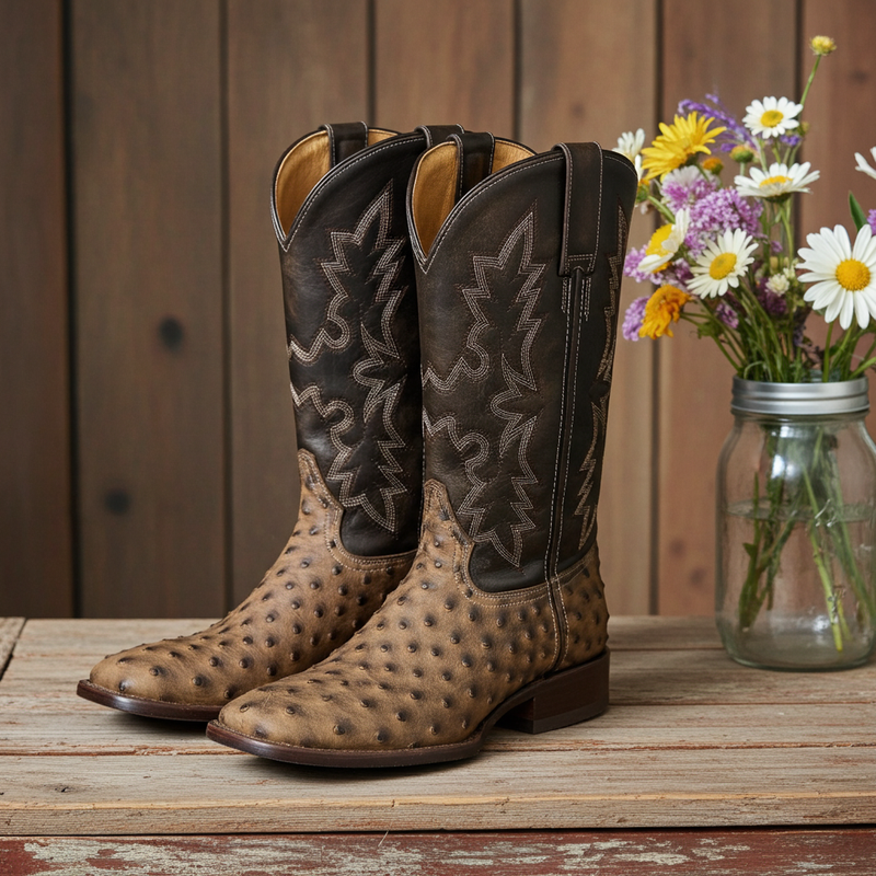 Load image into Gallery viewer, CP5003 - Cowboy Prayer Men&#39;s Ostrich Print Western Boot
