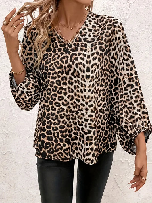TMTSHT138 - Ladies Leopard Print V Neck Shirt