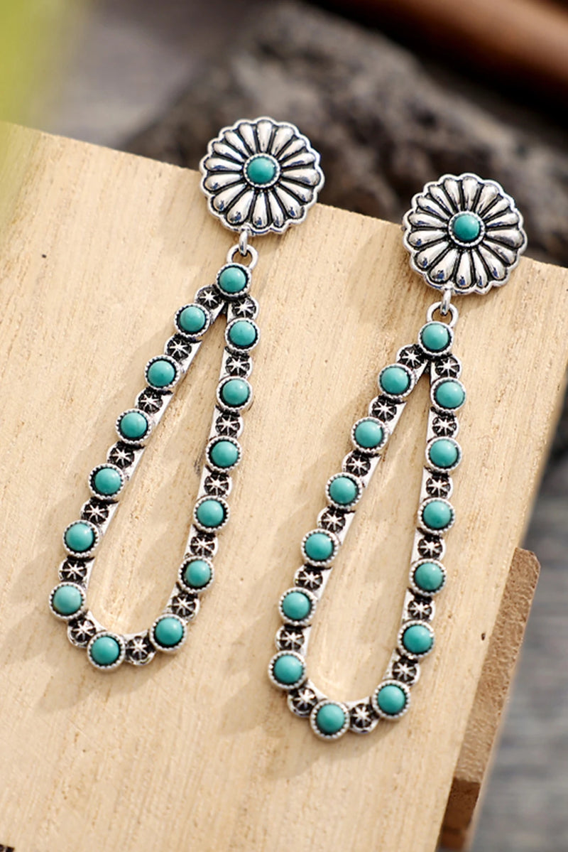 Load image into Gallery viewer, DLLER 3 - Silver Flower Turquoise Western Fashion Earrings
