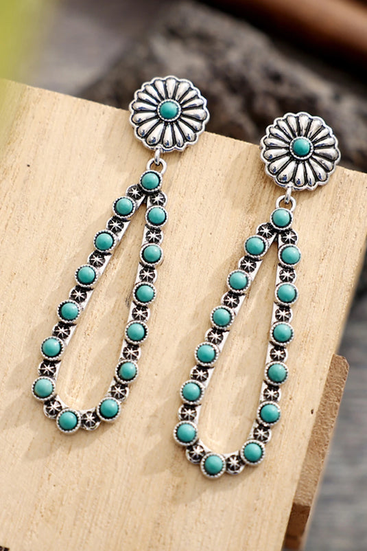 DLLER 3 - Silver Flower Turquoise Western Fashion Earrings