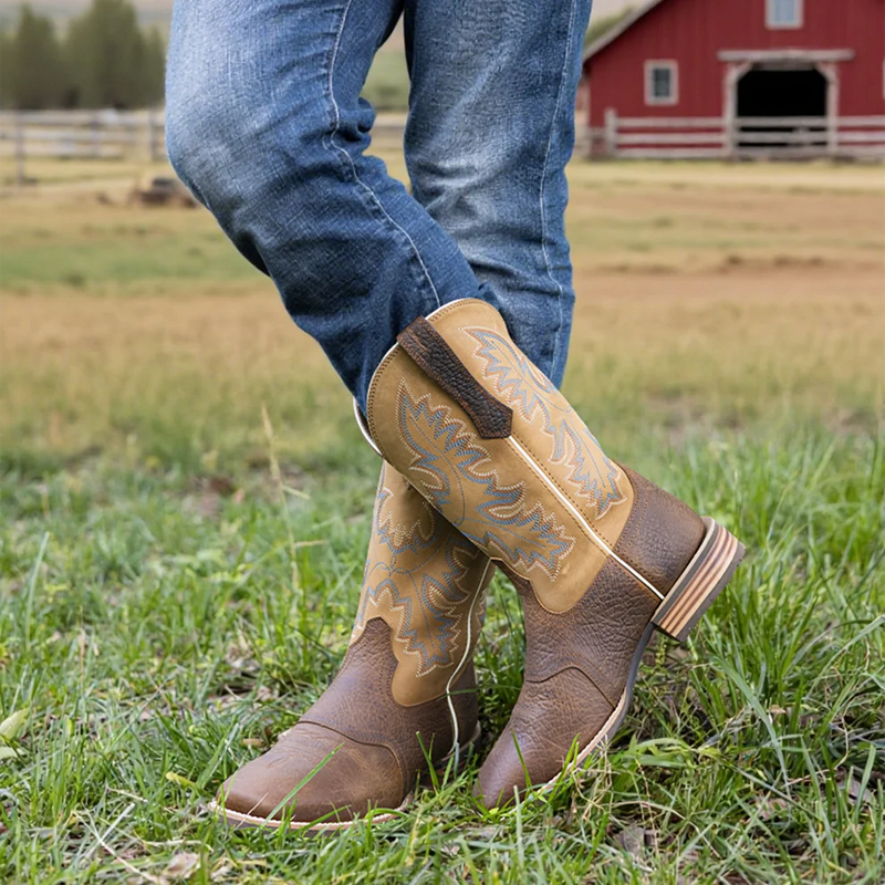 Load image into Gallery viewer, PLT103608 - Palitutu Men's Brown Embroidered Full-Grain Leather Square Toe Western Boots
