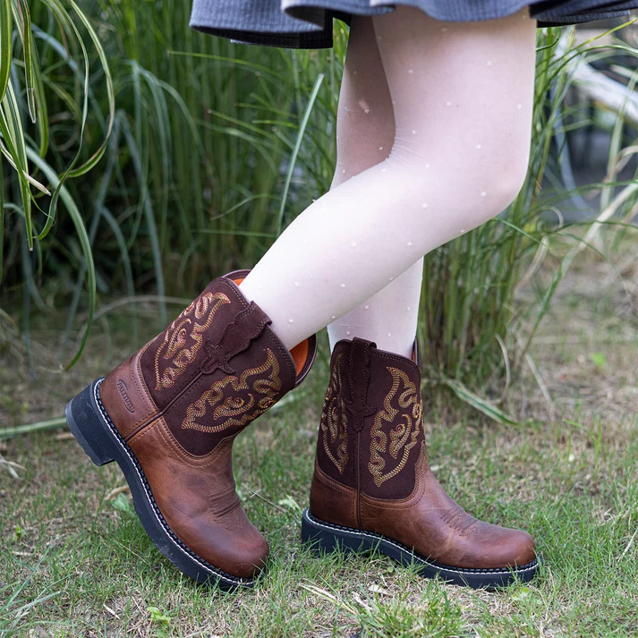 Load image into Gallery viewer, PLT303609 - Palitutu Women's Brown Full Grain Leather Embroidered Cowgirl Boots
