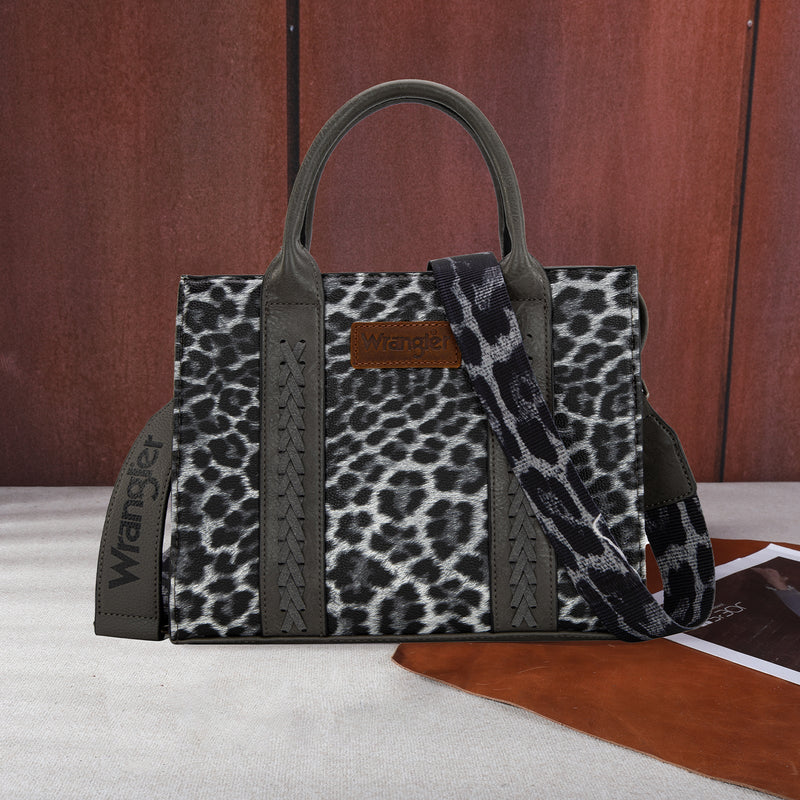 Load image into Gallery viewer, WG70G-8120CLGY - Wrangler Leopard Print Concealed Carry Tote/Crossbody -Leopard Grey
