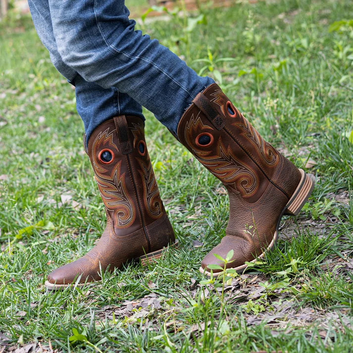Load image into Gallery viewer, PLT103615 - Palitutu Men's Brown Embroidered Full-Grain Leather Square Toe Western Boots
