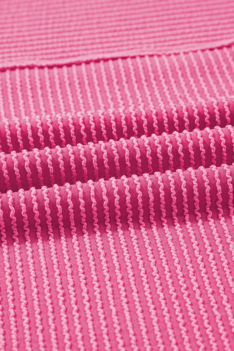 Load image into Gallery viewer, DLLS711 - Ladies Bright Pink Plain Corded Knit Mock Neck T Shirt
