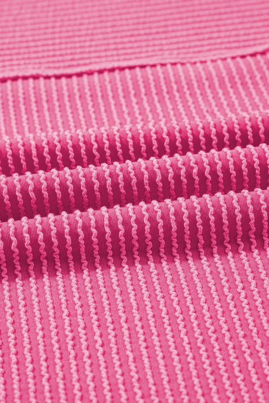 DLLS711 - Ladies Bright Pink Plain Corded Knit Mock Neck T Shirt